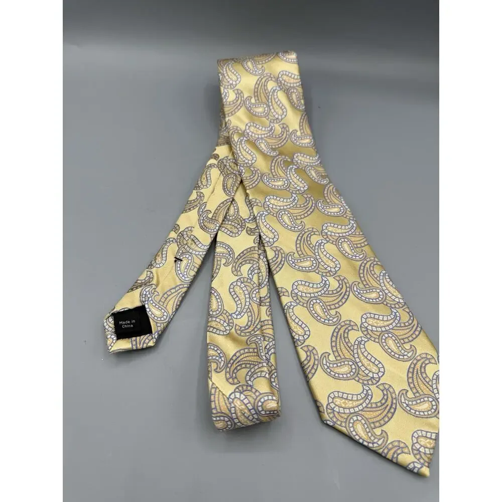 Michael Kors Yellow Paisley Silk Tie Designer Necktie Classic Men’s